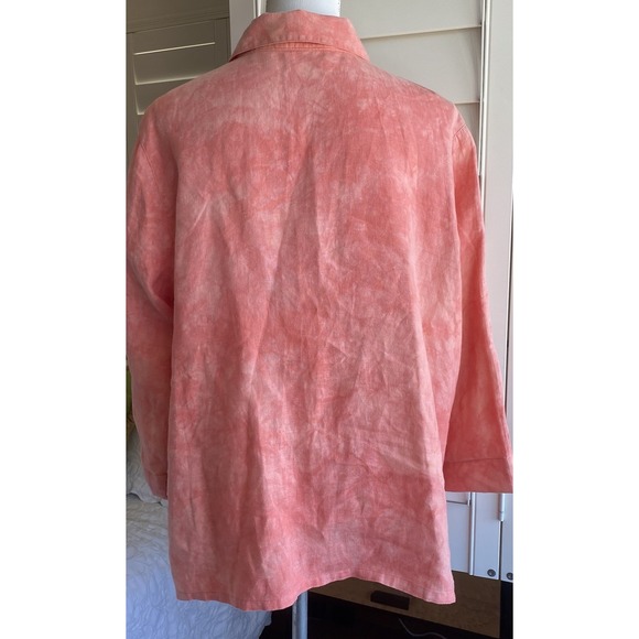 French Laundry Plus 1X‎ Linen top 3/4 sleeve button front collared  beachy Coral - Picture 2 of 8